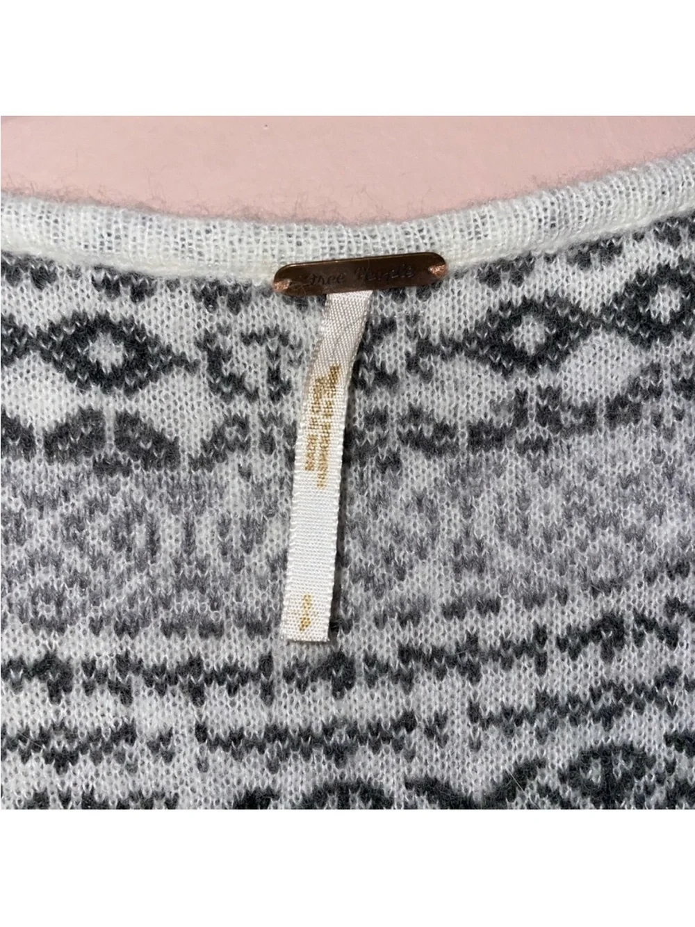 Free People Black White Angora Wool Nordic Fair Sweater Button Size S